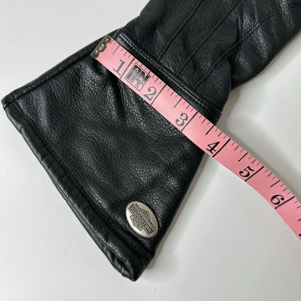 Harley Davidson Black Leather Gauntlet Gloves Womens XS Riding Motorcycle Padded